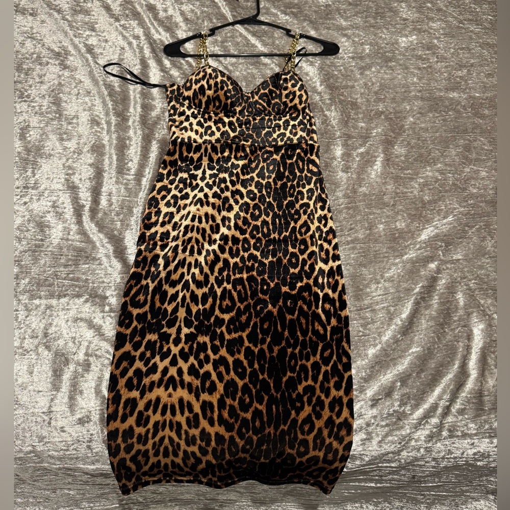 Leopard Print Dress with Chain Straps